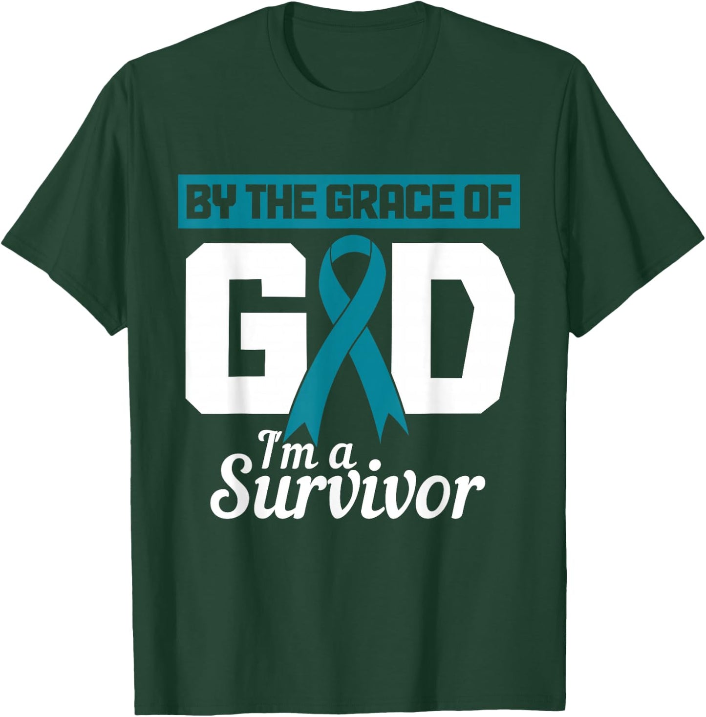 Ovarian Cancer Awareness Month Woman Teal Ribbon Survivor T-Shirt - T-Shirt | Forest