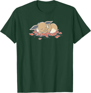 Pokémon - Eevee Sleeping On Leaves Generation 1 Normal Type T-Shirt - T-Shirt | Forest