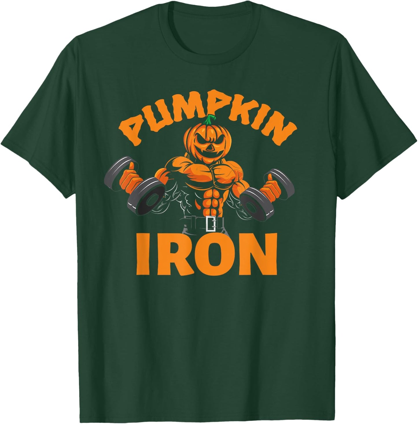 Pumpkin Iron Halloween Gym Workout Lifting Pun Funny T-Shirt - T-Shirt | Forest