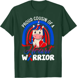 Proud Cousin Of A Heart Warrior CHD Awareness Unicorn Rainbo T-Shirt - T-Shirt | Forest