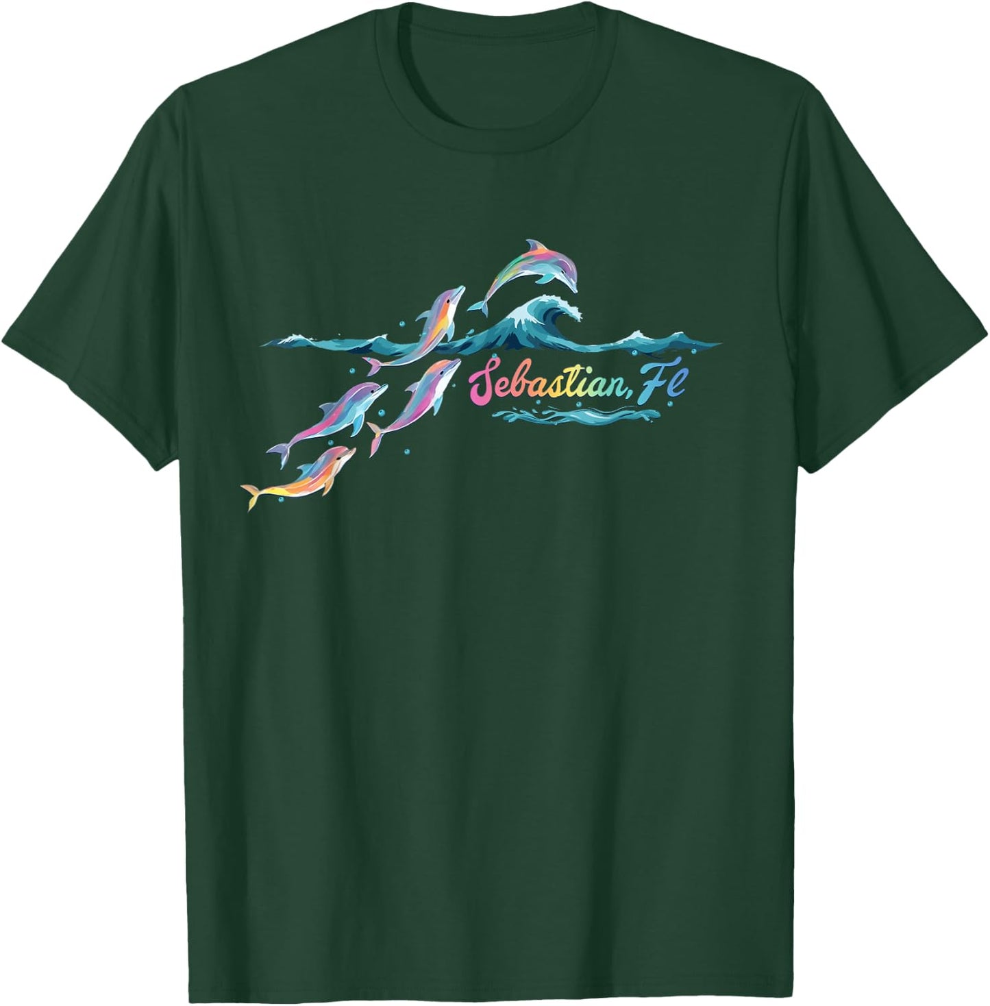 Sebastian Florida Colorful Dolphin Lover Beach T-Shirt - T-Shirt | Forest