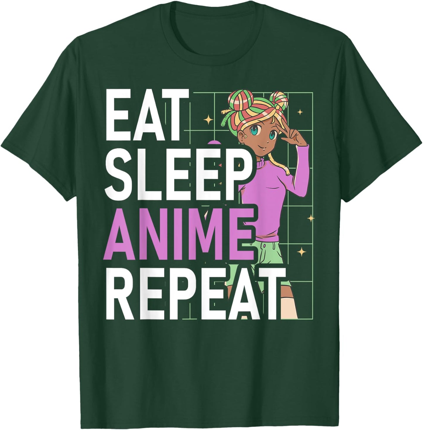 Eat Sleep Anime Repeat Anime Black Girl Afro Manga Otaku T-Shirt - T-Shirt | Forest