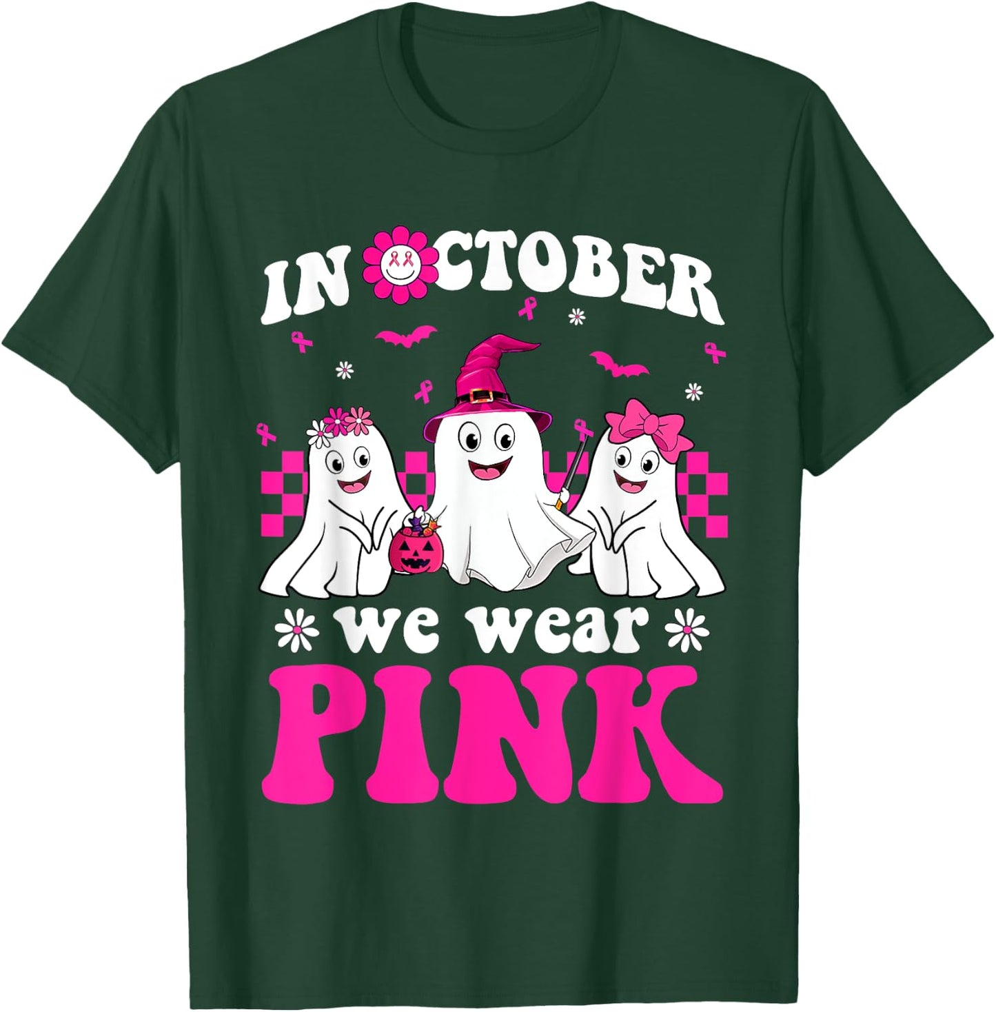 Wear Pink Groovy Ghost Halloween Breast Cancer Awareness T-Shirt - T-Shirt | Forest