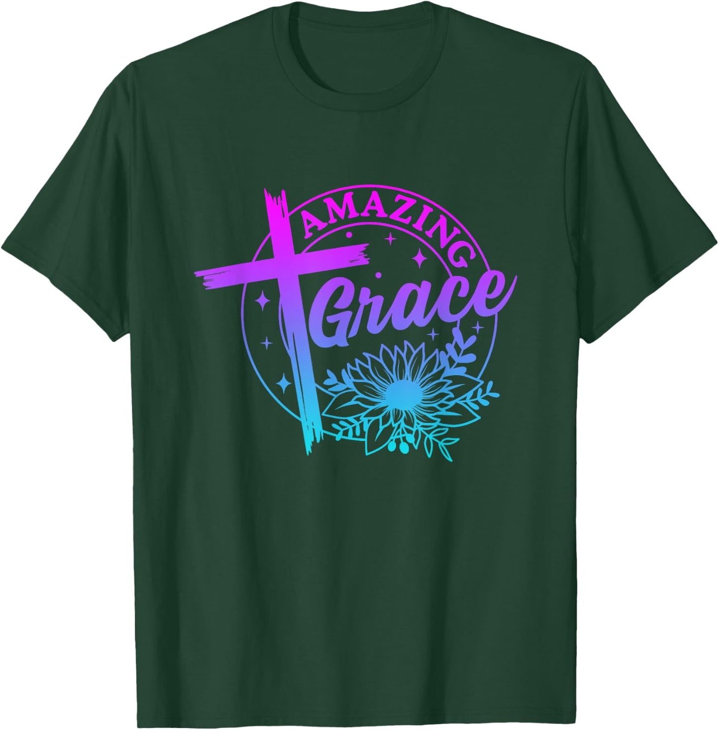 Amazing Grace Christian Cross Sunflower Funny Chrisitan pray T-Shirt - T-Shirt | Forest