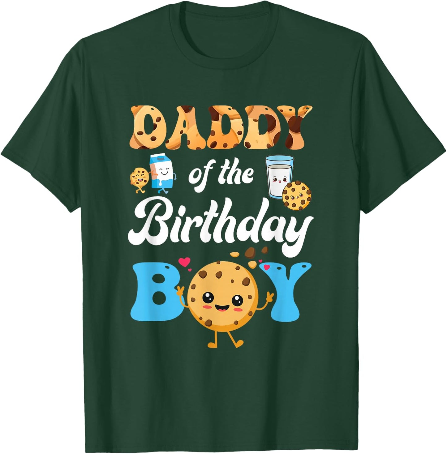Daddy Of The Birthday Boy Milk And Cookies 1St Birthday T-Shirt - T-Shirt | Forest