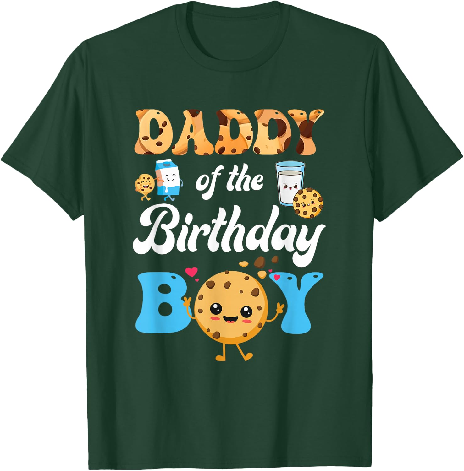 Daddy Of The Birthday Boy Milk And Cookies 1St Birthday T-Shirt - T-Shirt | Forest