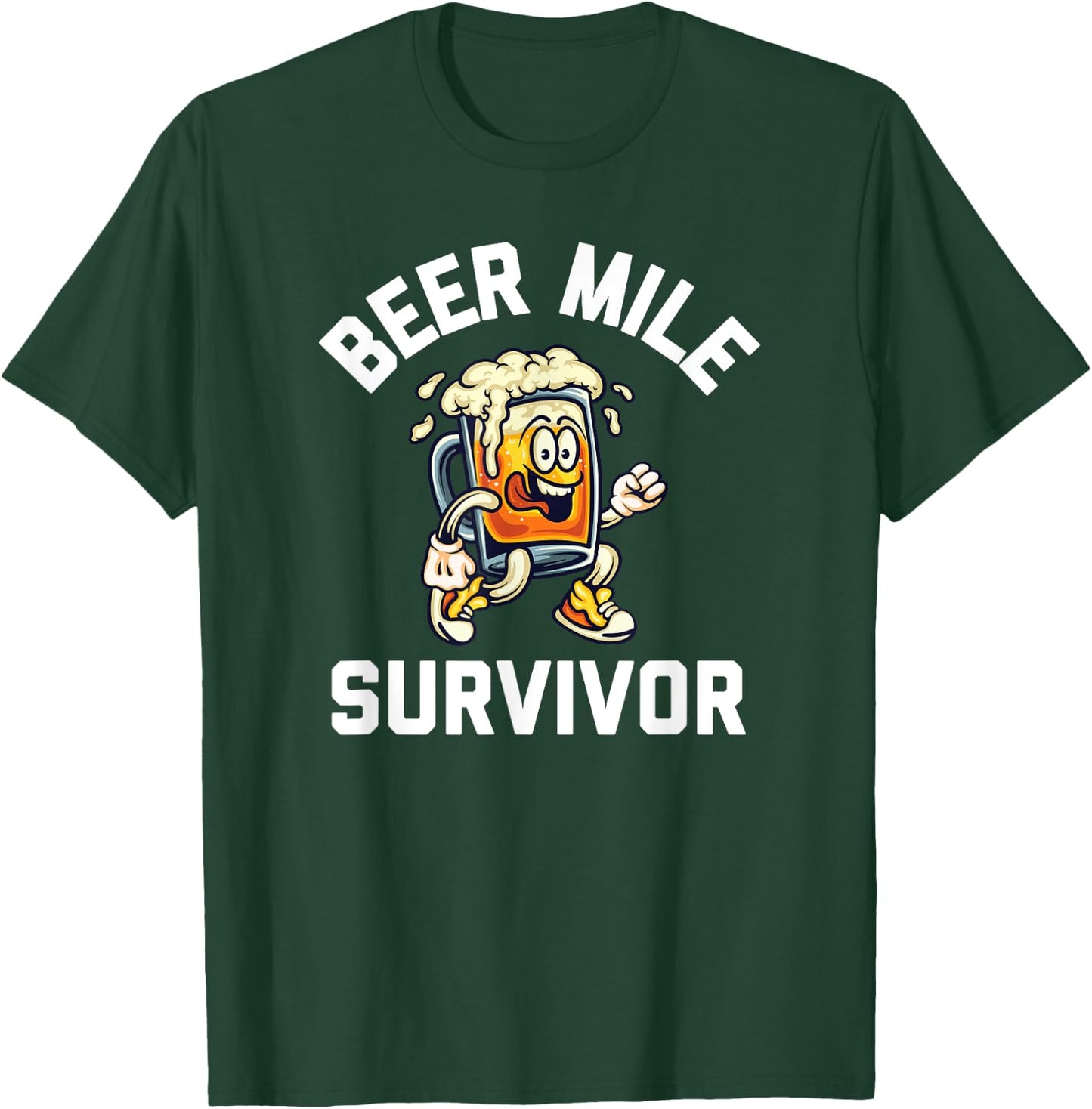Beer Mile Survivor Funny Race Running Beer Drinkers Drinking T-Shirt - T-Shirt | Forest