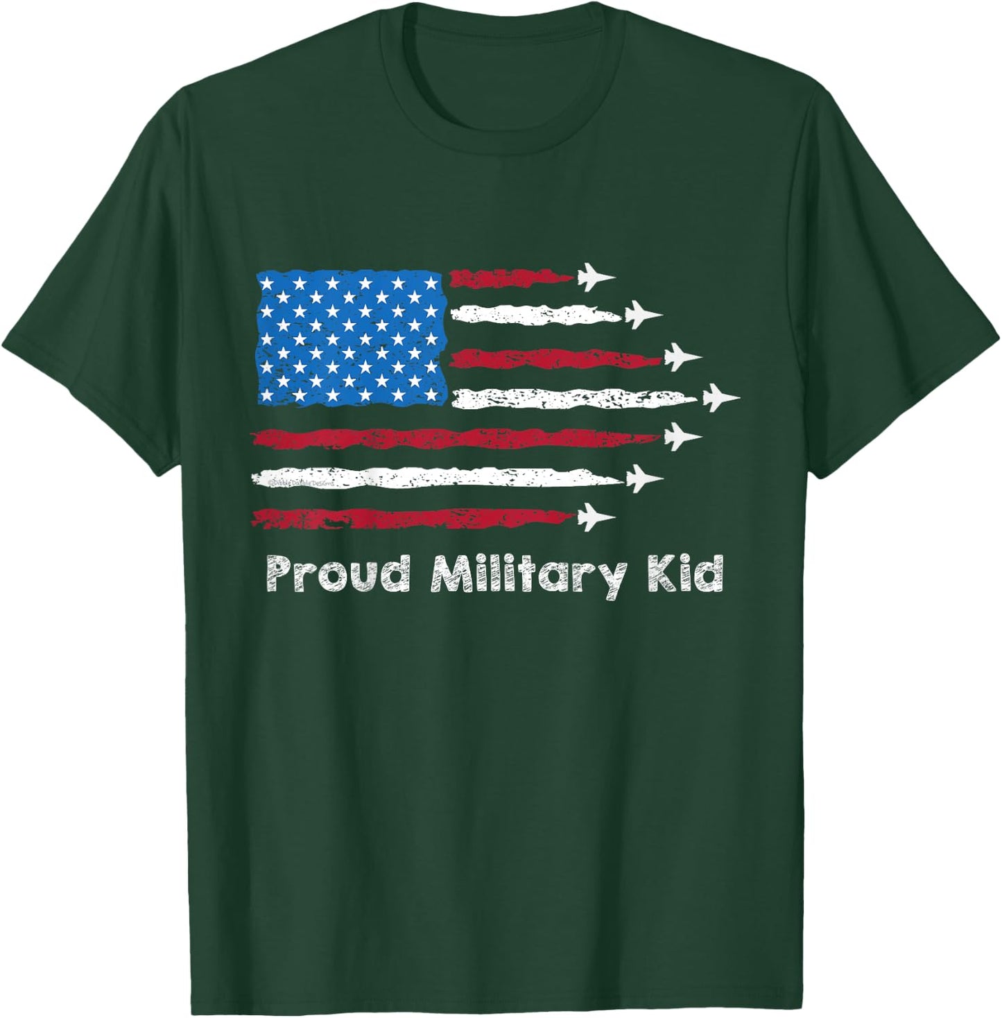 Kids Red, White and Blue US Flag with Jets Proud Military Kid T-Shirt - T-Shirt | Forest