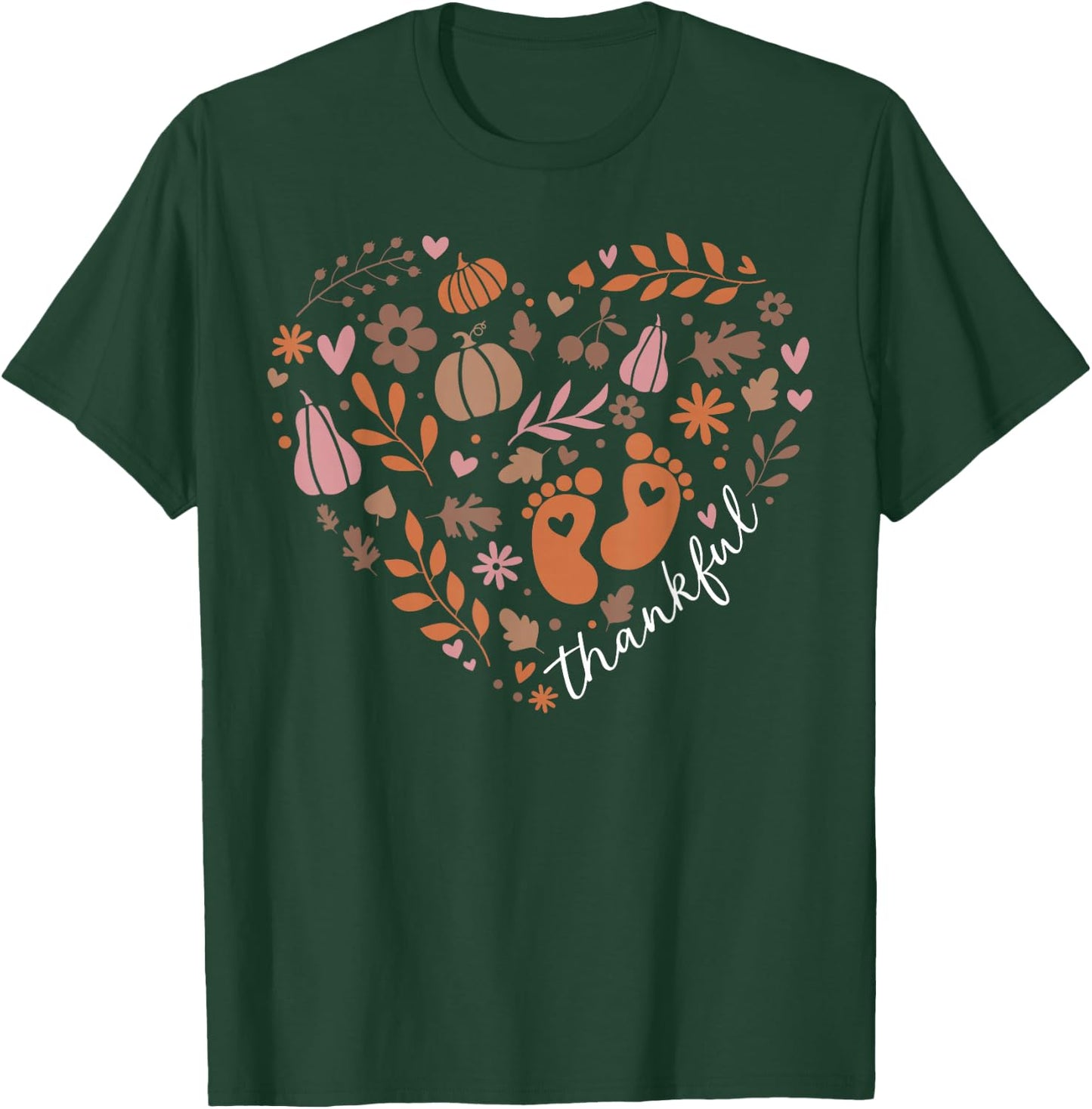 Thankful Pregnancy Announcement Heart Fall Thanksgiving T-Shirt - T-Shirt | Forest