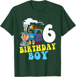 6th Birthday Boy Train Lovers Six Years Old Kids Toddlers T-Shirt - T-Shirt | Forest