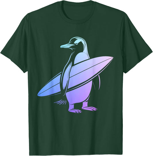 Surfer Penguin Surfboard Surfing Funny Cute Surfing T-Shirt - T-Shirt | Forest