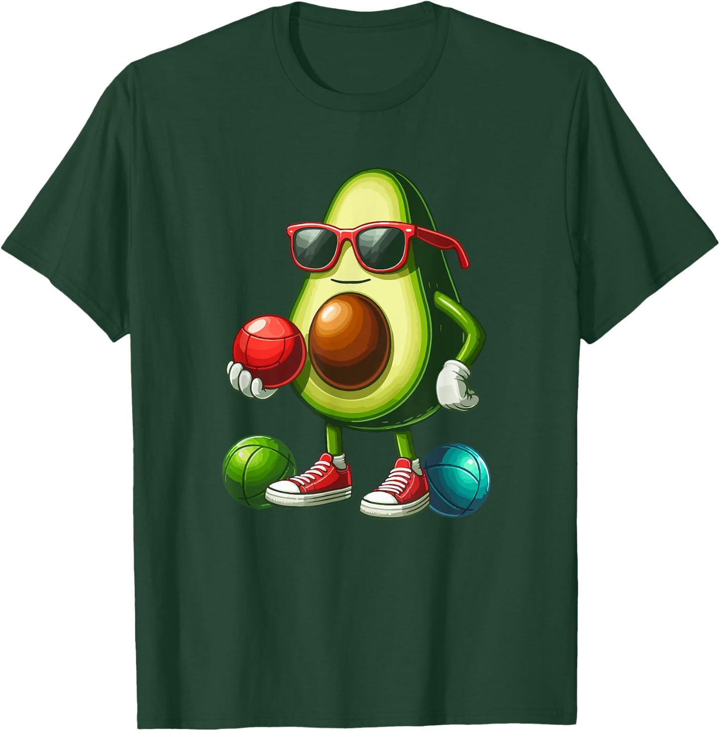 Avocado Sunglasses Playing Bocce Ball Funny Fruit Sport T-Shirt - T-Shirt | Forest