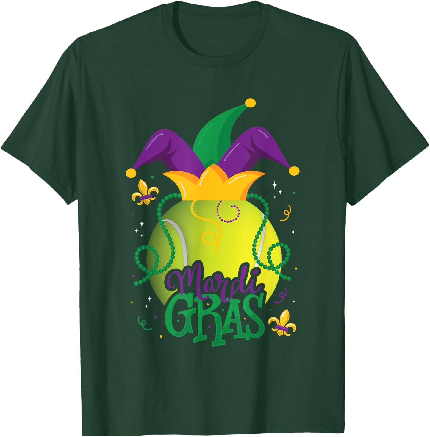 Mardi Gras Tennis Ball Jester Hat Funny Tennis Lovers T-Shirt - T-Shirt | Forest