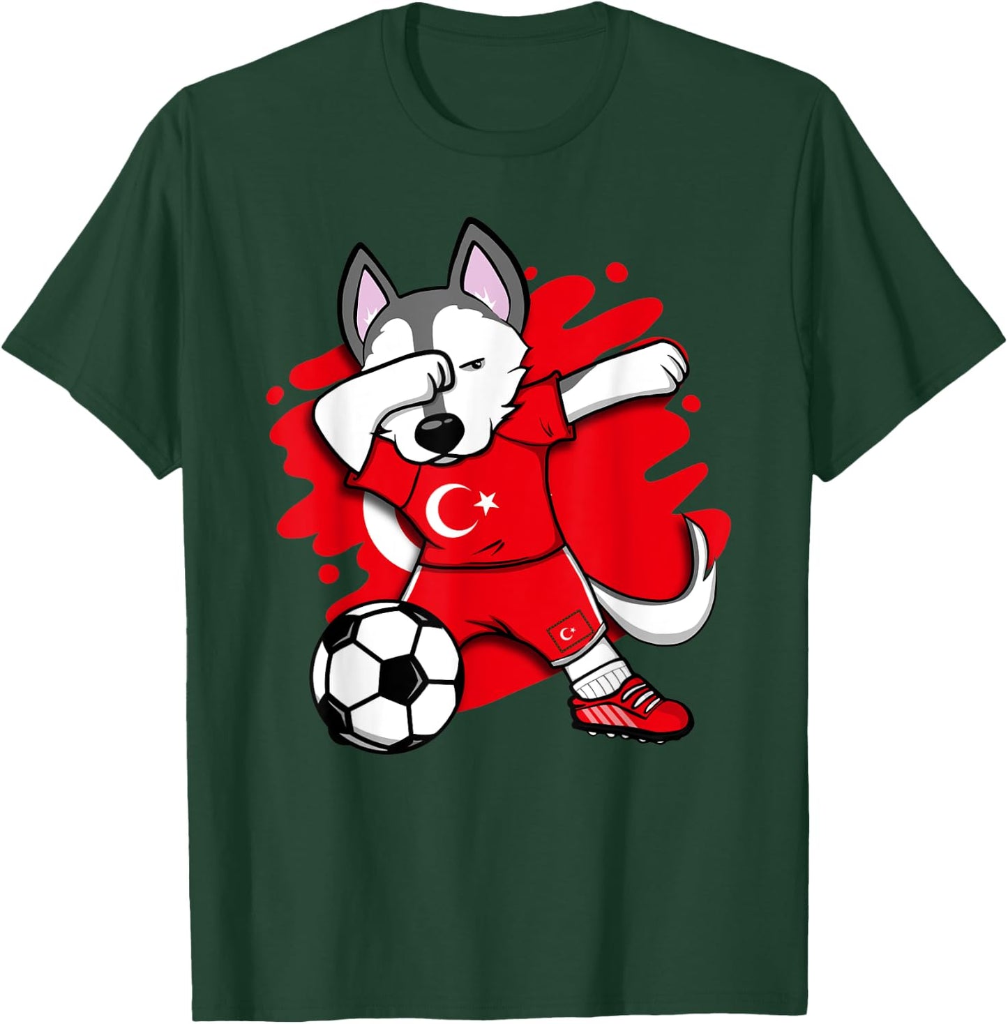 Dabbing Husky Dog Turkey Soccer Fans Jersey Turkish Football Men Women Kids T-Shirt - T-Shirt | Forest