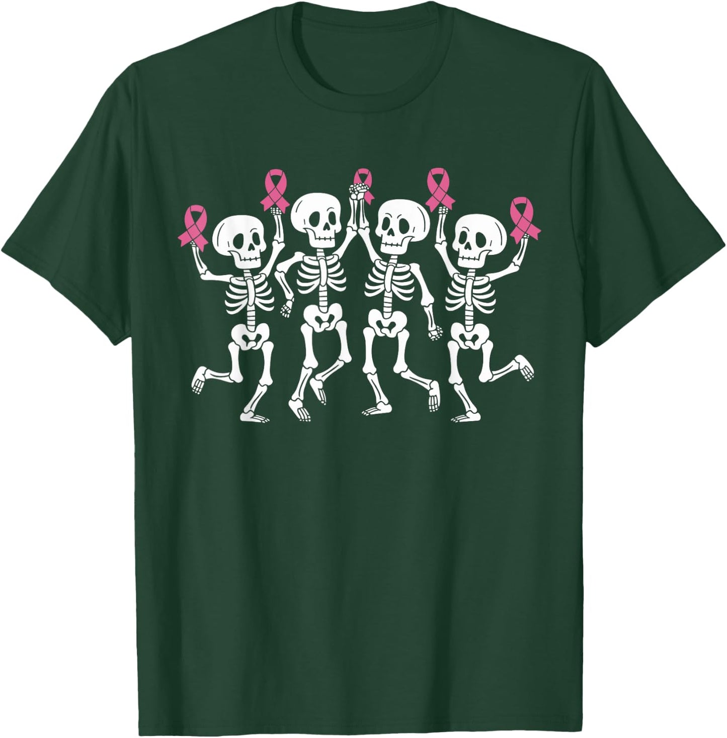 Pink Ribbon Breast Cancer Awareness Skeleton Women Men Kids T-Shirt - T-Shirt | Forest