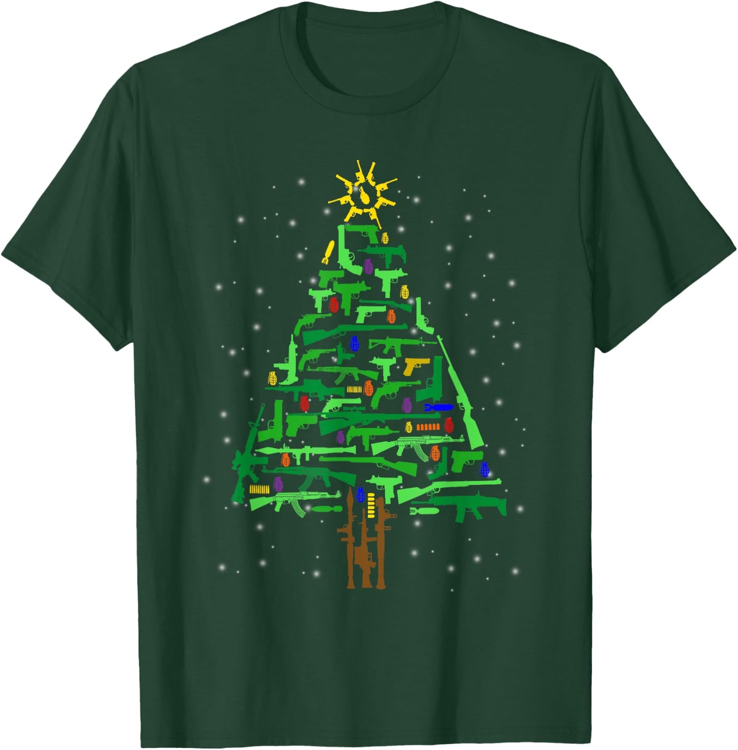 Gun Christmas Tree Funny Veteran Xmas 2024 Gifts Gun Lover T-Shirt - T-Shirt | Forest