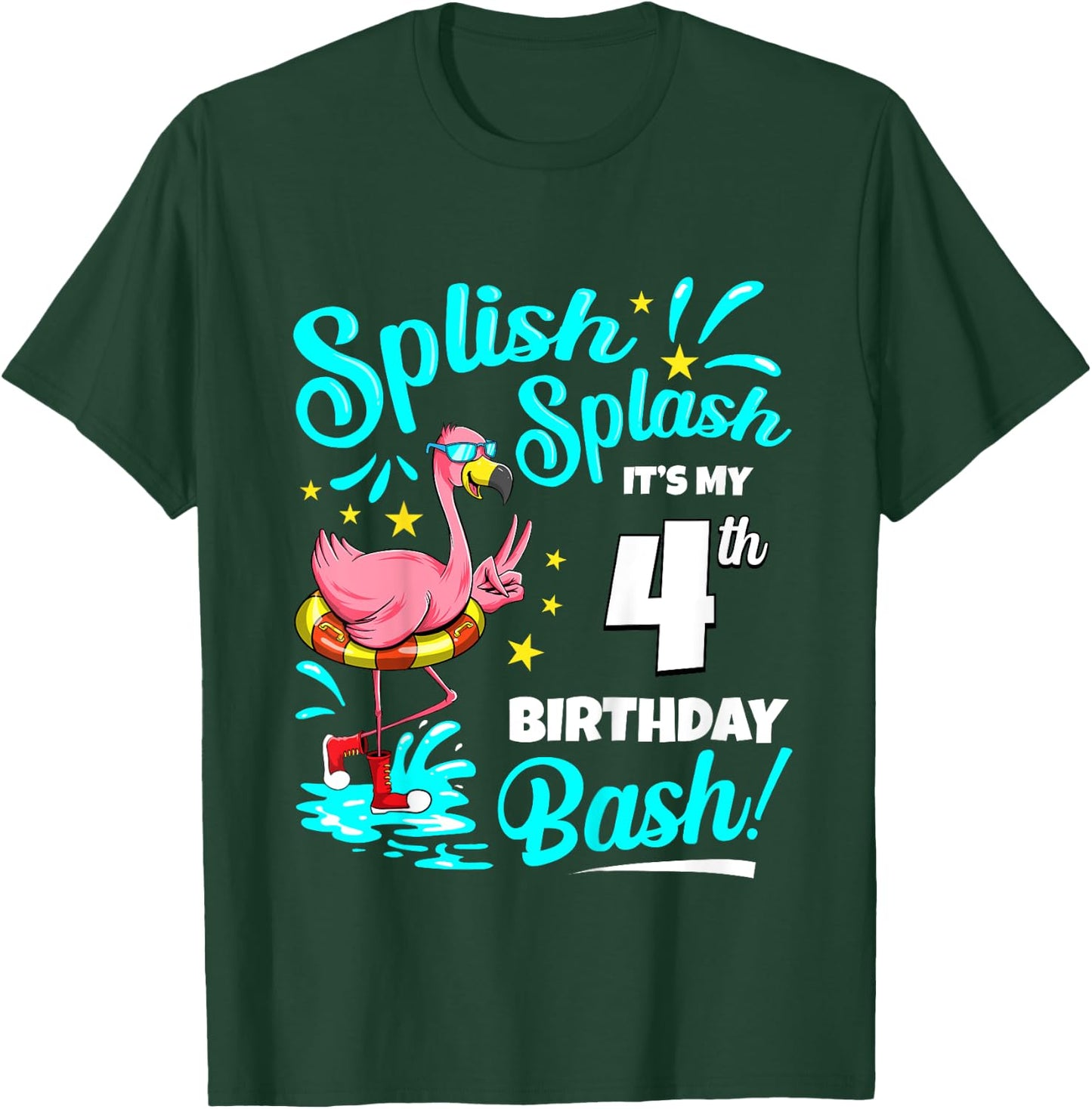 4th Birthday Flamingo 4 Years Old Pool Party Summer for Kids T-Shirt - T-Shirt | Forest