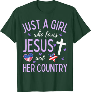 Just A Girl Who Loves Jesus and Her Country Christian Cute T-Shirt - T-Shirt | Forest