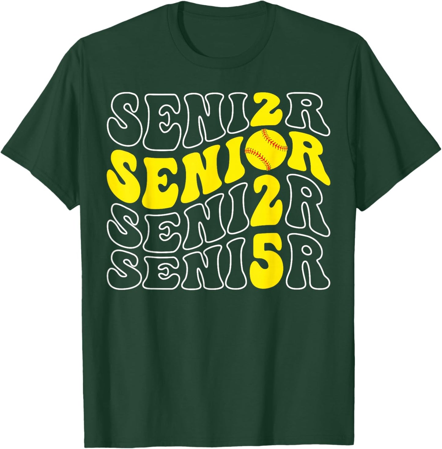 Groovy Senior 2025 Softball Class of 2025 Graduation Senior T-Shirt - T-Shirt | Forest