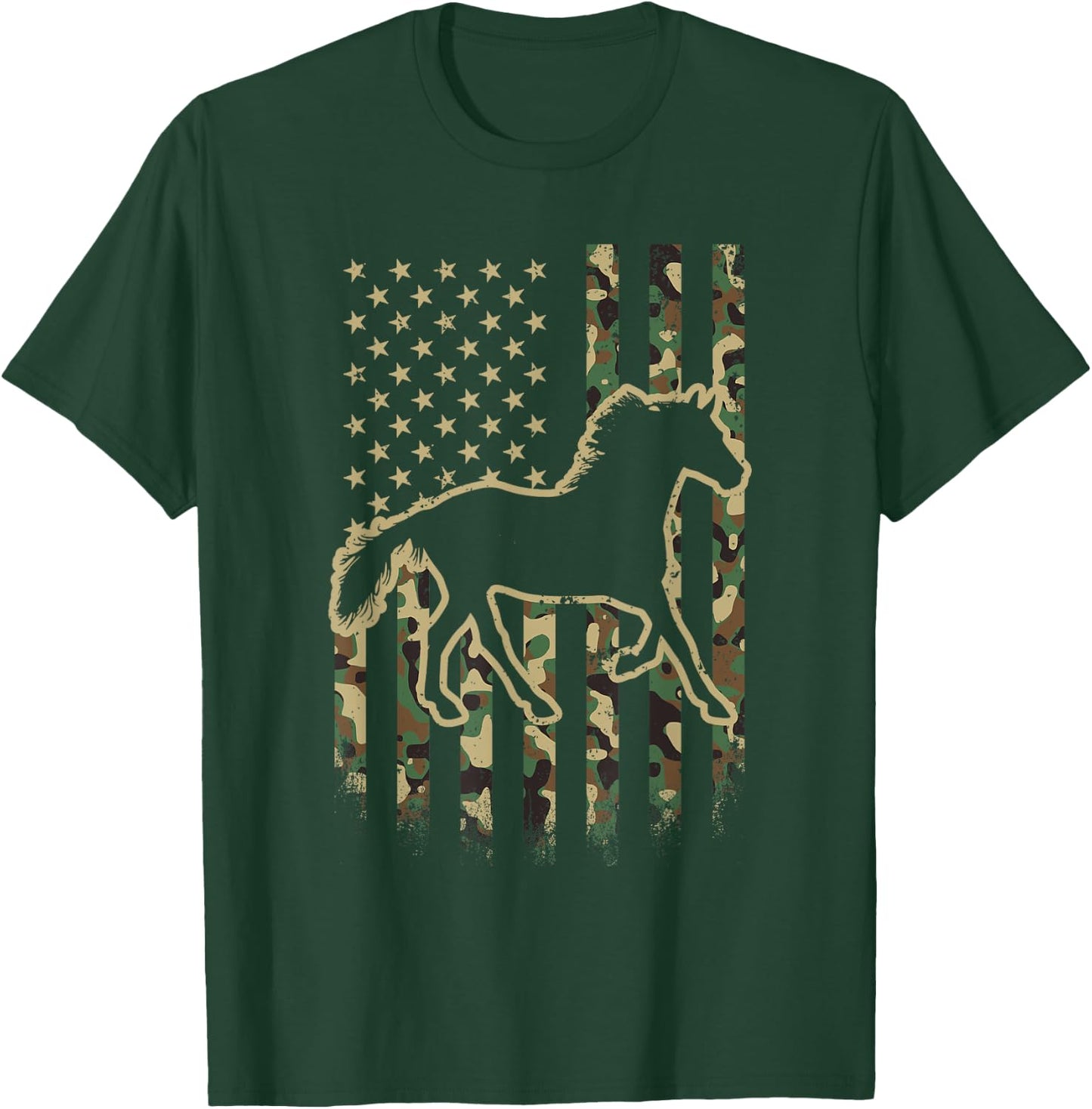 Camo American Flag Horse Camouflage 4th of July Horse T-Shirt - T-Shirt | Forest
