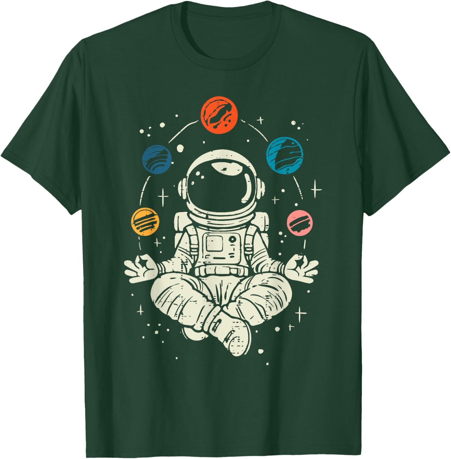 Meditating Astronaut Planets Space Yoga Lotus Kids Men Women T-Shirt - T-Shirt | Forest