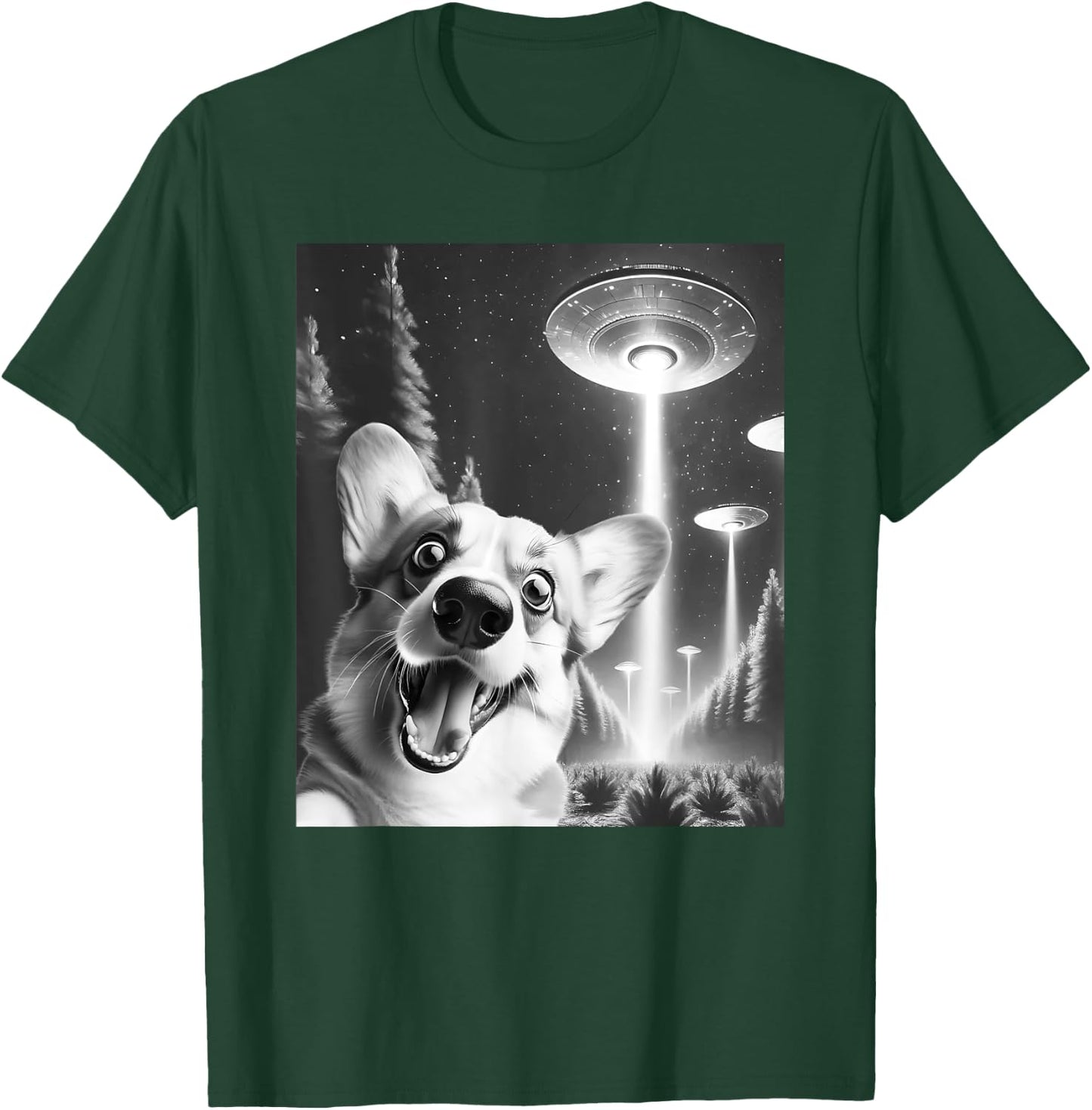 Funny Corgi Alien UFO Taking a Selfie Dog Mom Dad T-Shirt - T-Shirt | Forest