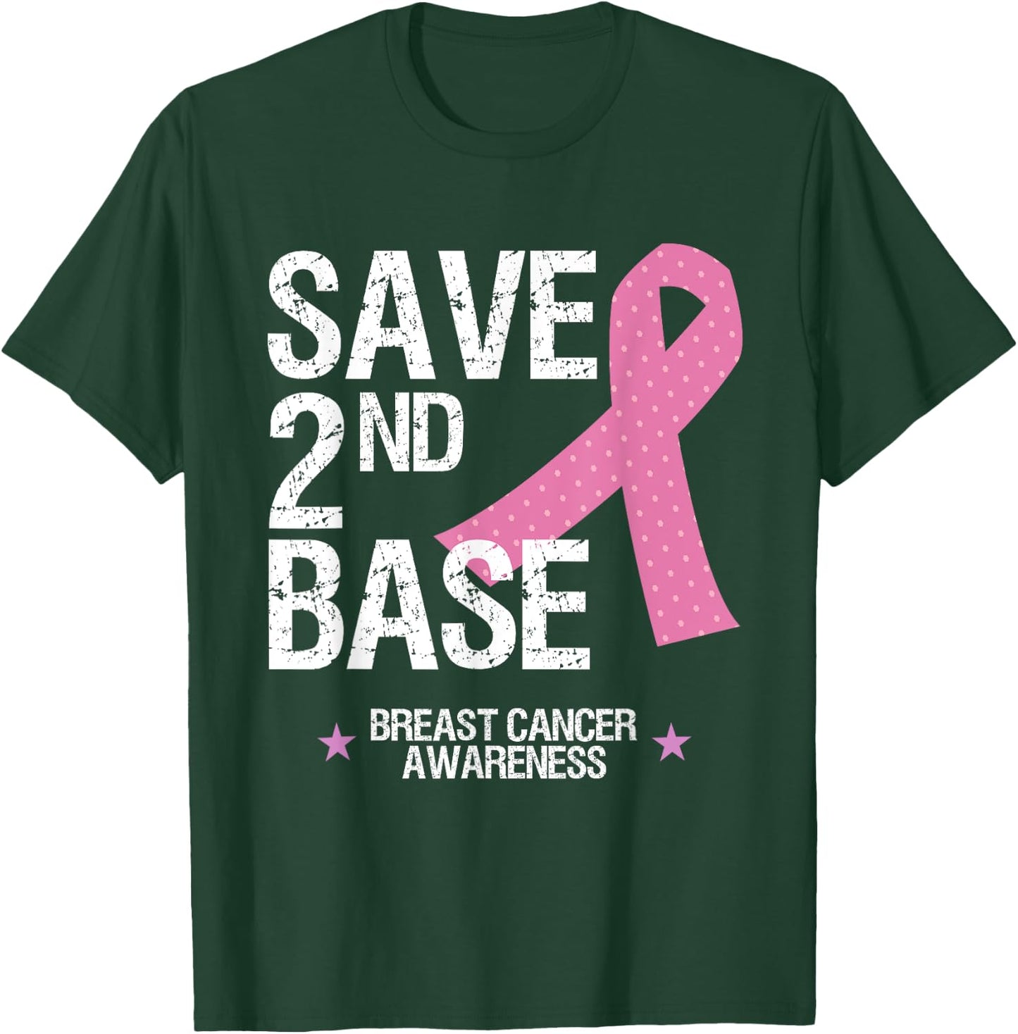 Save 2nd Base Shirt Breast Cancer Awareness Ribbon Gift T T-Shirt - T-Shirt | Forest