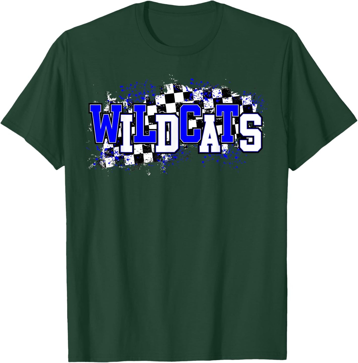 Blue Wildcats School Spirit Wildcat Pride Checkered Teacher Women Kids T-Shirt - T-Shirt | Forest