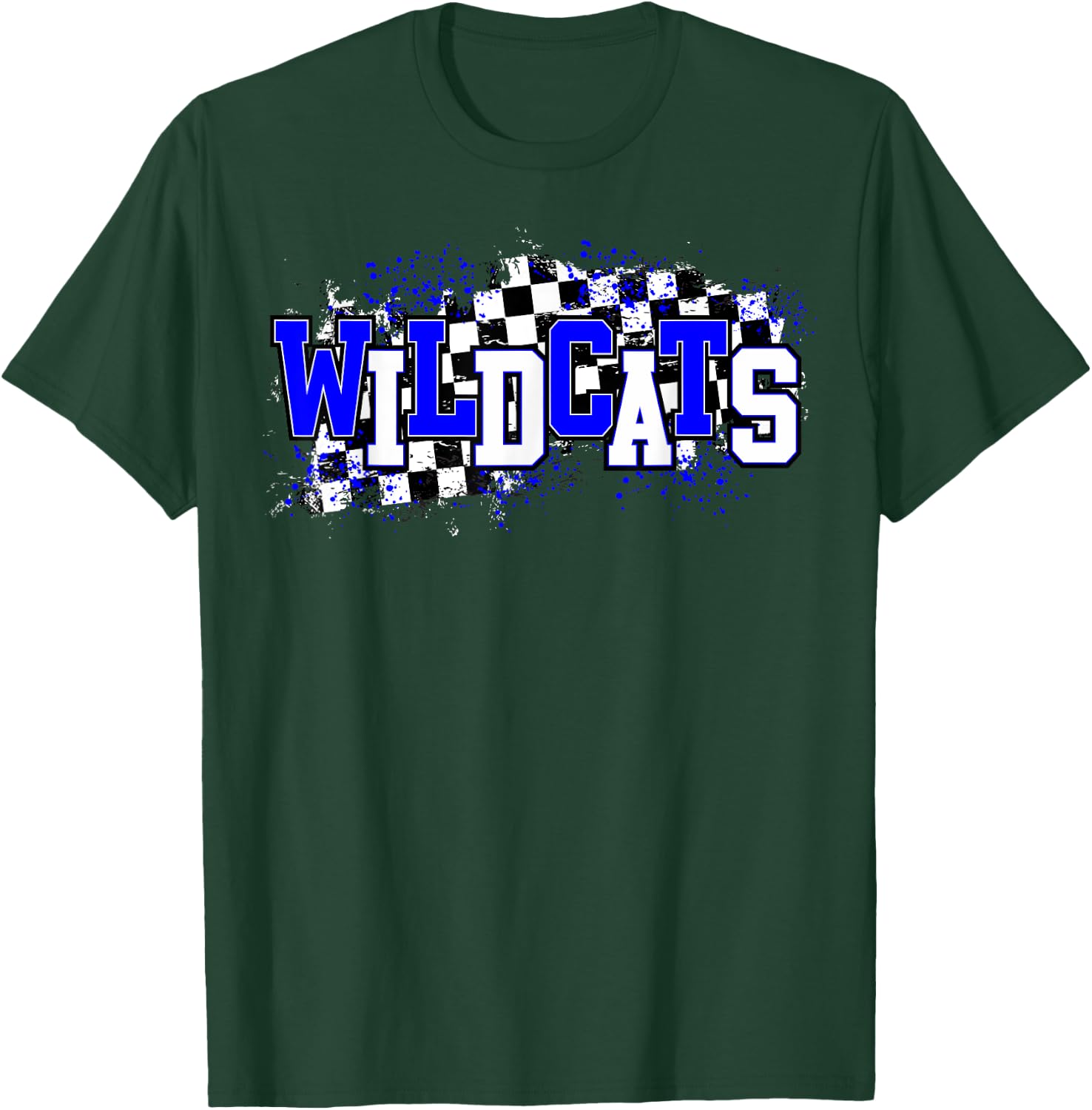 Blue Wildcats School Spirit Wildcat Pride Checkered Teacher Women Kids T-Shirt - T-Shirt | Forest