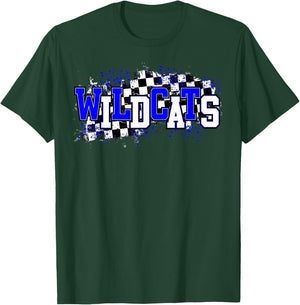 Blue Wildcats School Spirit Wildcat Pride Checkered Teacher Women Kids T-Shirt - T-Shirt | Forest