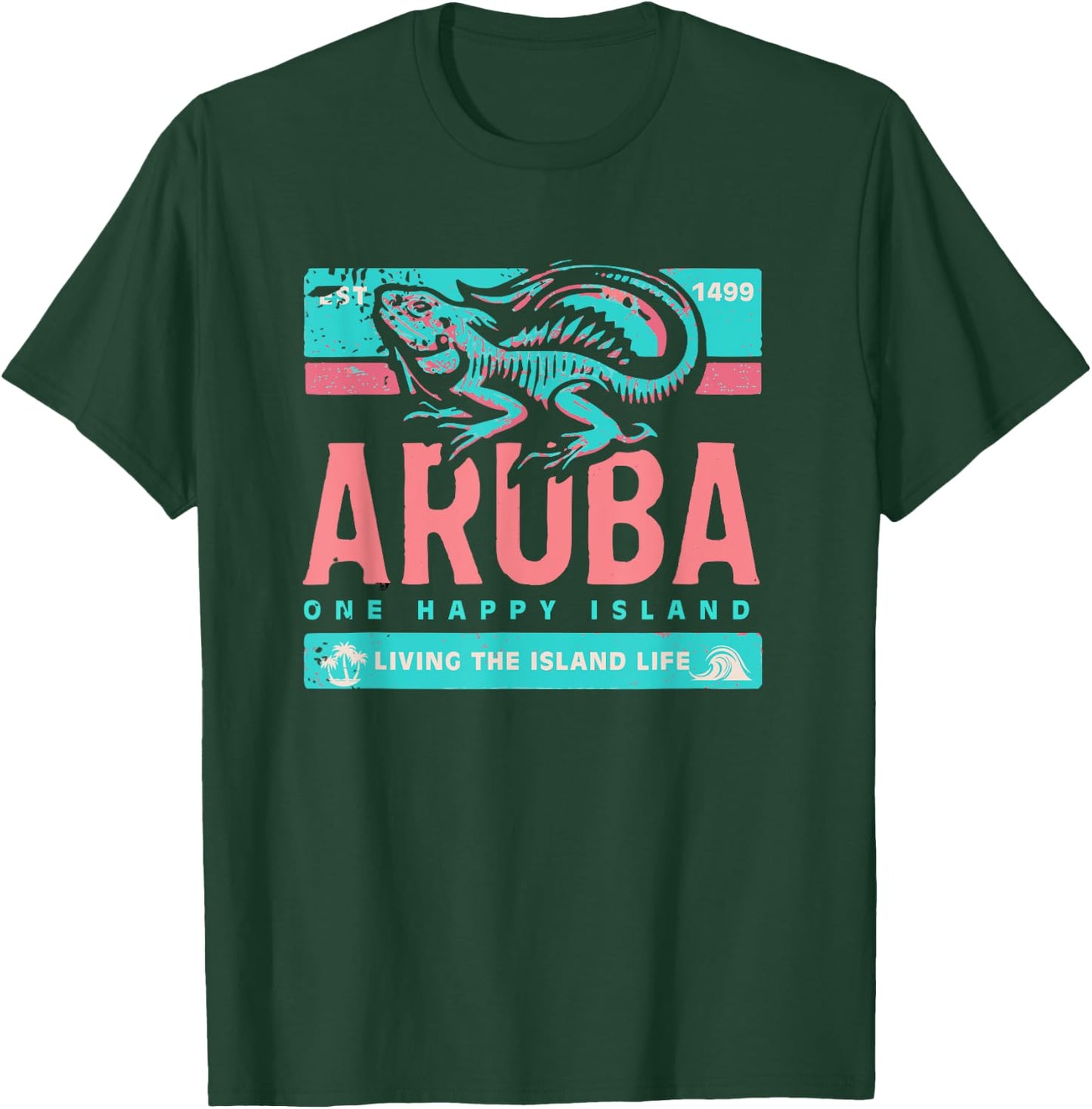 One Happy Island Aruba Shirt Iguana Chill Style Vintage T-Shirt - T-Shirt | Forest
