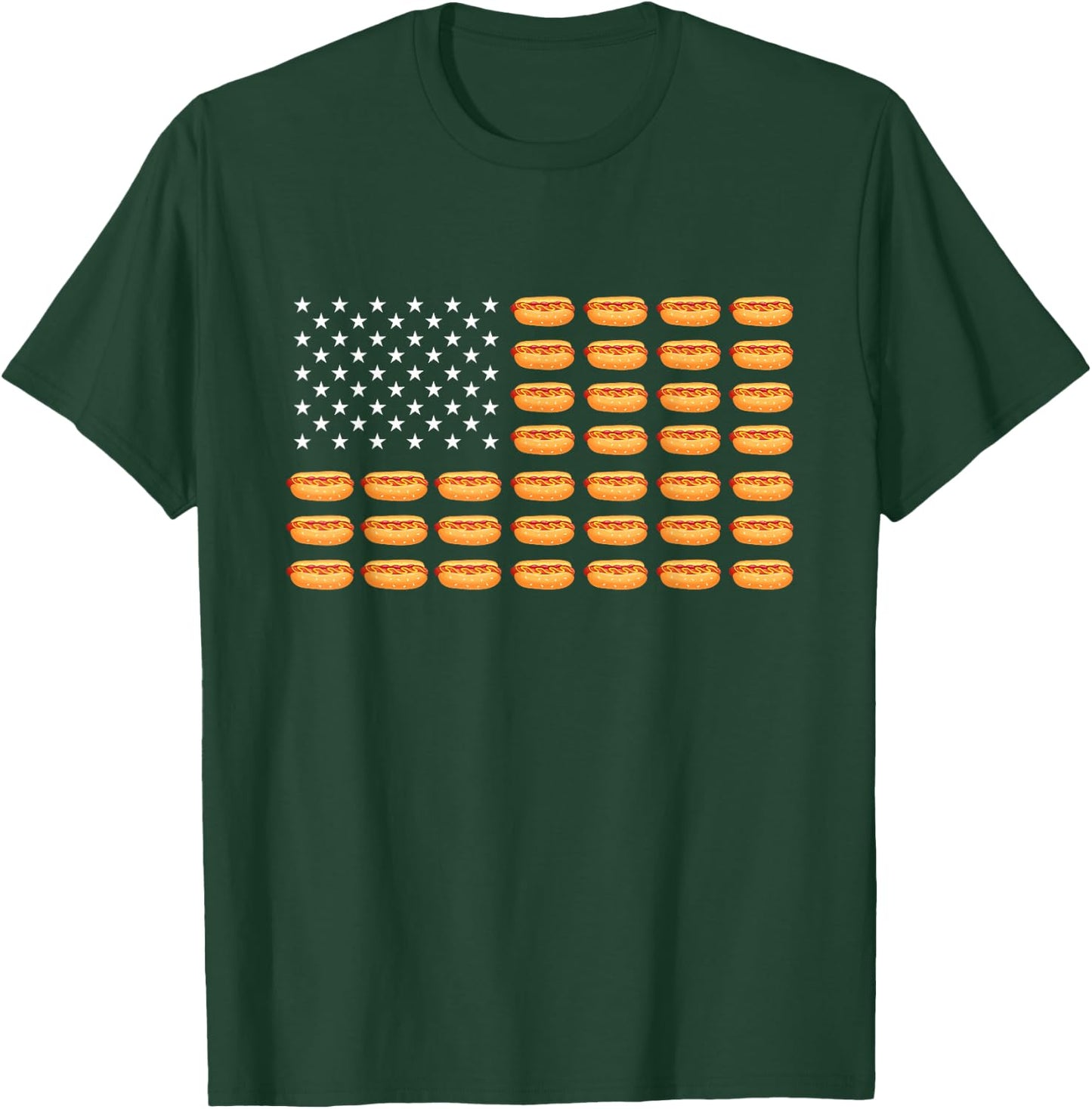 Hot Dog American Flag - Hot Dog Lover Fast Food Wiener T-Shirt - T-Shirt | Forest