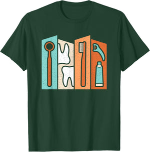 Retro Dentist Instruments Tooth Dental Hygienist Men Women T-Shirt - T-Shirt | Forest