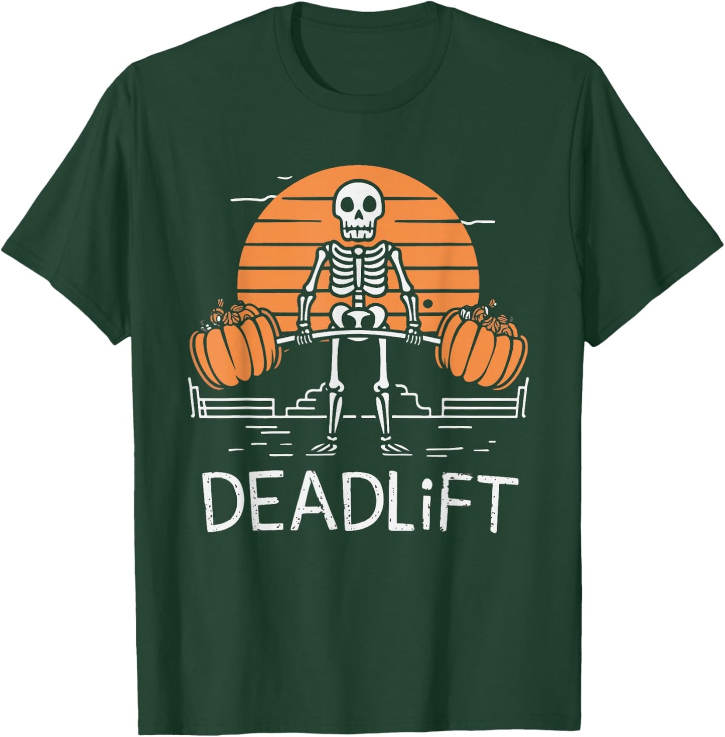 Skeleton Deadlift Spooky Weightlifting Workout T-Shirt - T-Shirt | Forest