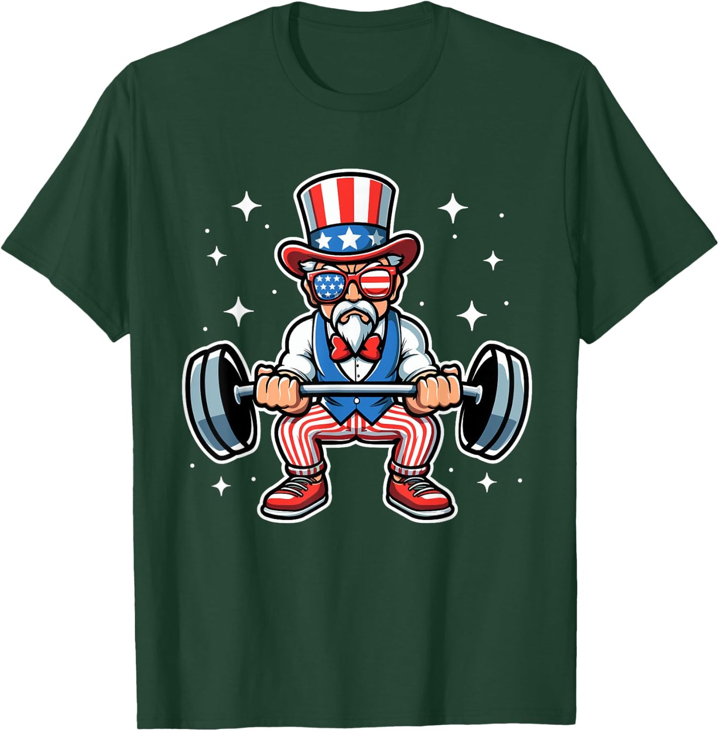 Uncle Sam Weightlifting 4th of July American Flag Workout T-Shirt - T-Shirt | Forest