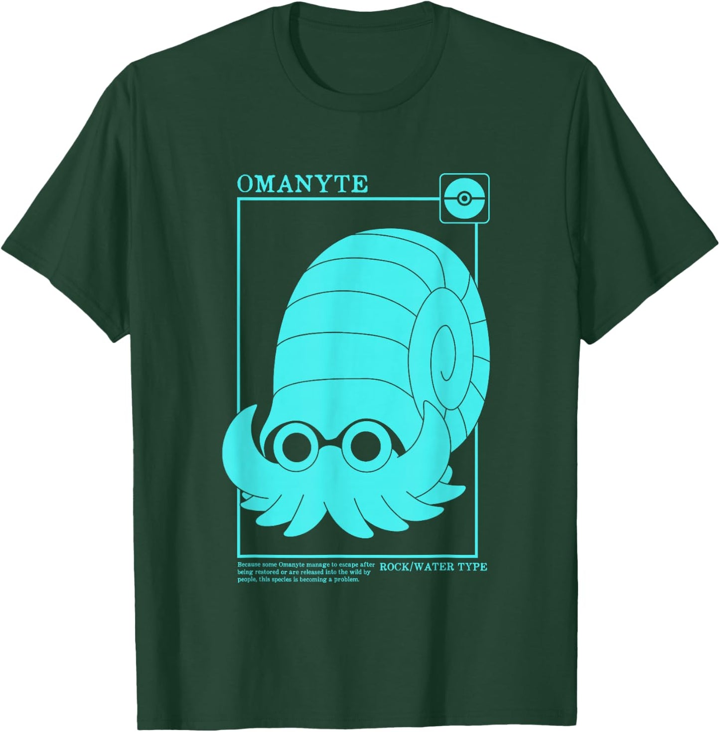 Pokémon Iconic Omanyte Description Card Big Chest Logo T-Shirt - T-Shirt | Forest