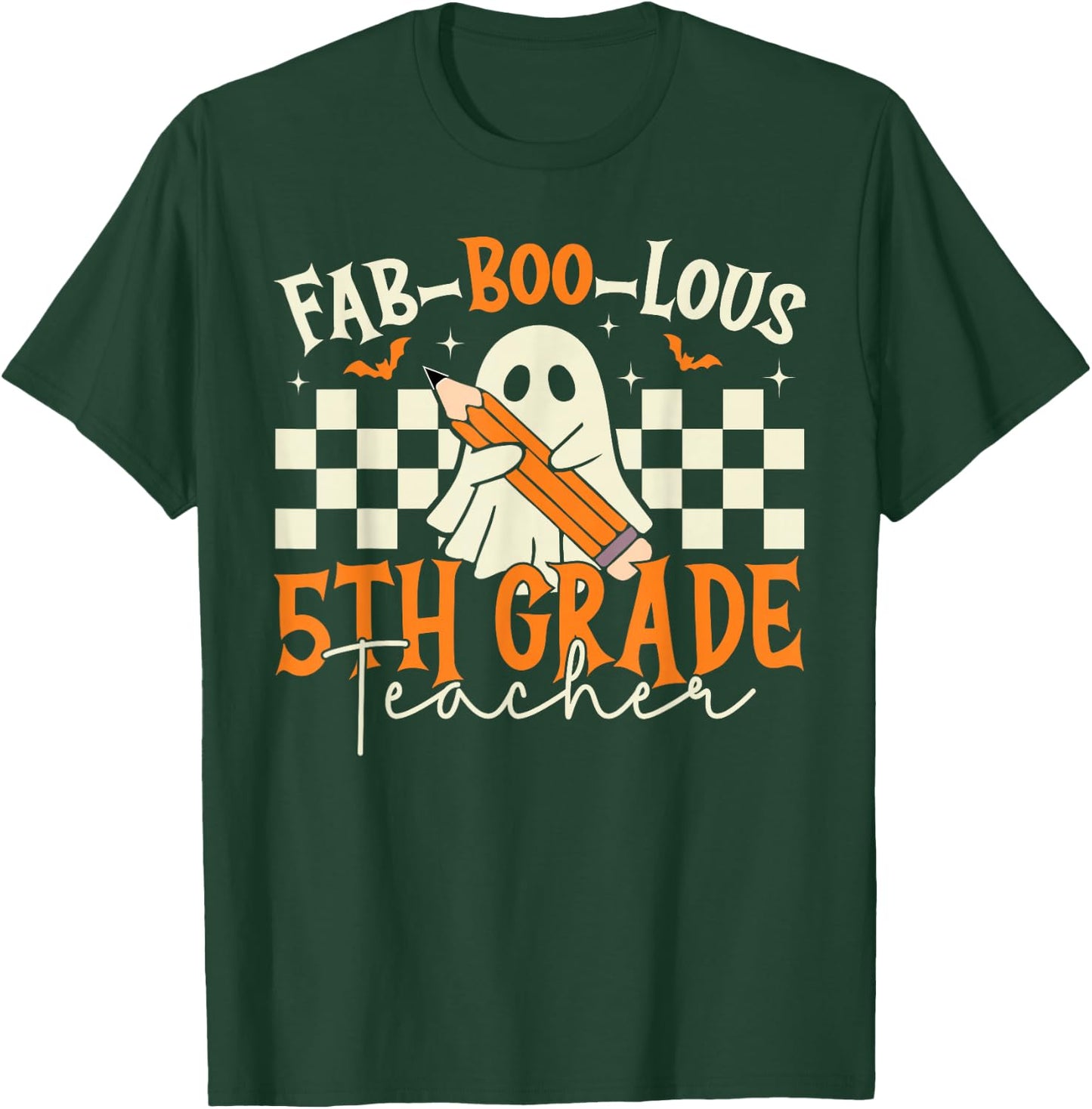 Fab Boo Lous 5th Grade Teacher Retro Ghost Spooky Halloween T-Shirt - T-Shirt | Forest