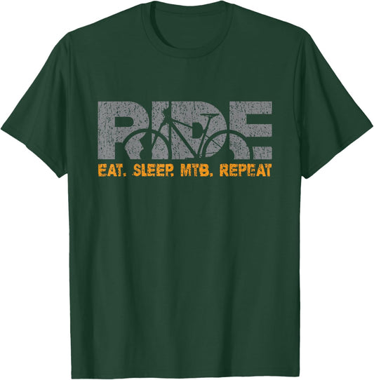 Ride Eat Sleep MTB Repeat Funny Bicycle Mountain Bike Lovers T-Shirt - T-Shirt | Forest