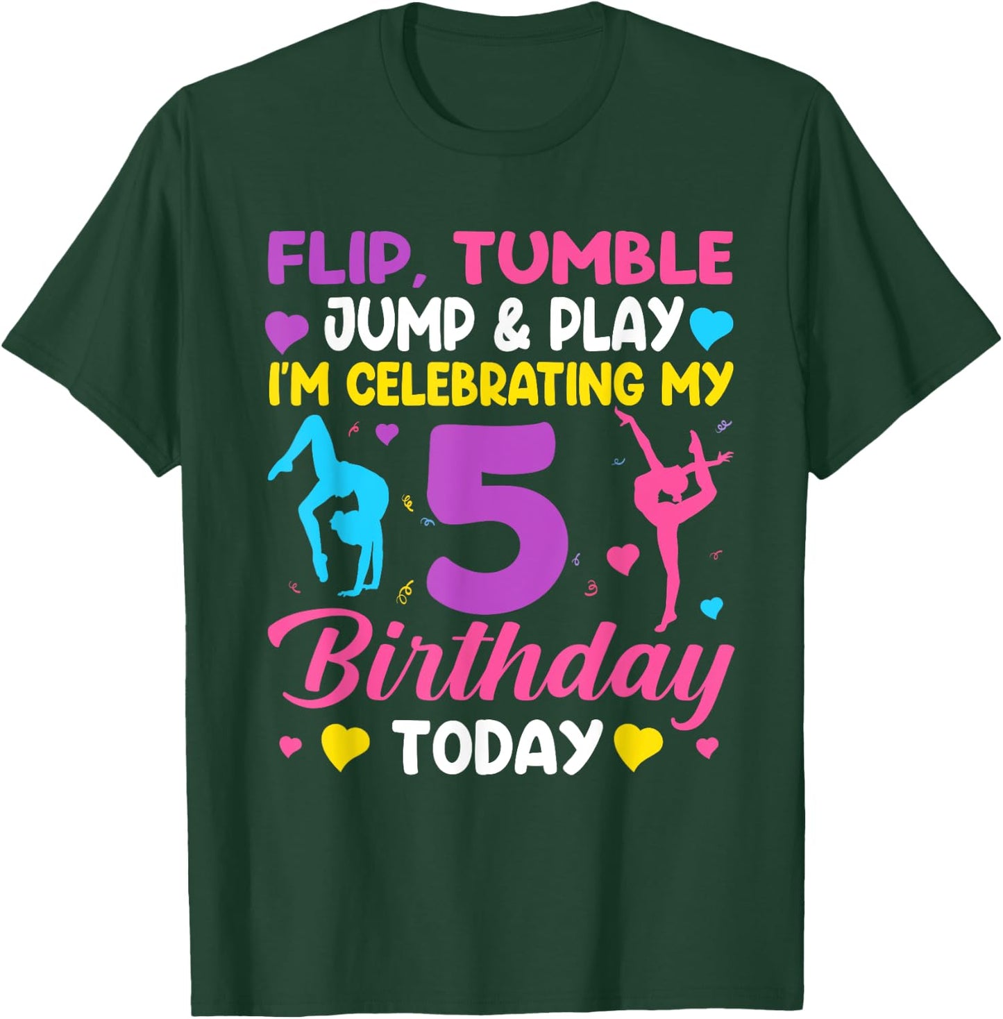 5th Birthday Gymnast Girl 5 Year Old Bday Gymnastics Party T-Shirt - T-Shirt | Forest