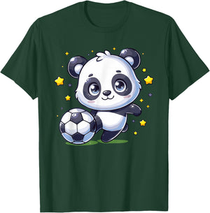 Soccer Player Panda Kicking Soccer Ball Cute Girls Graphic T-Shirt - T-Shirt | Forest