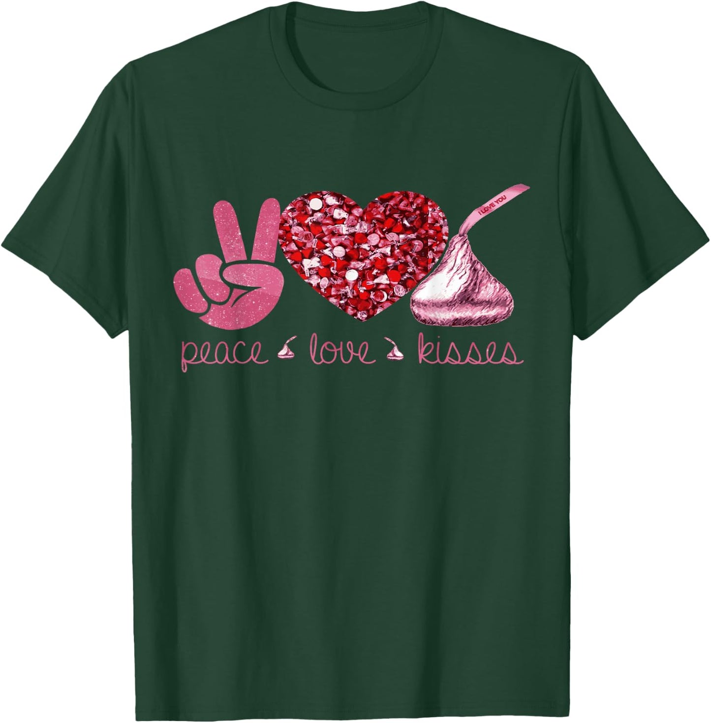 Valentines Day Peace Love Heart Chocolate Kisses T-Shirt - T-Shirt | Forest
