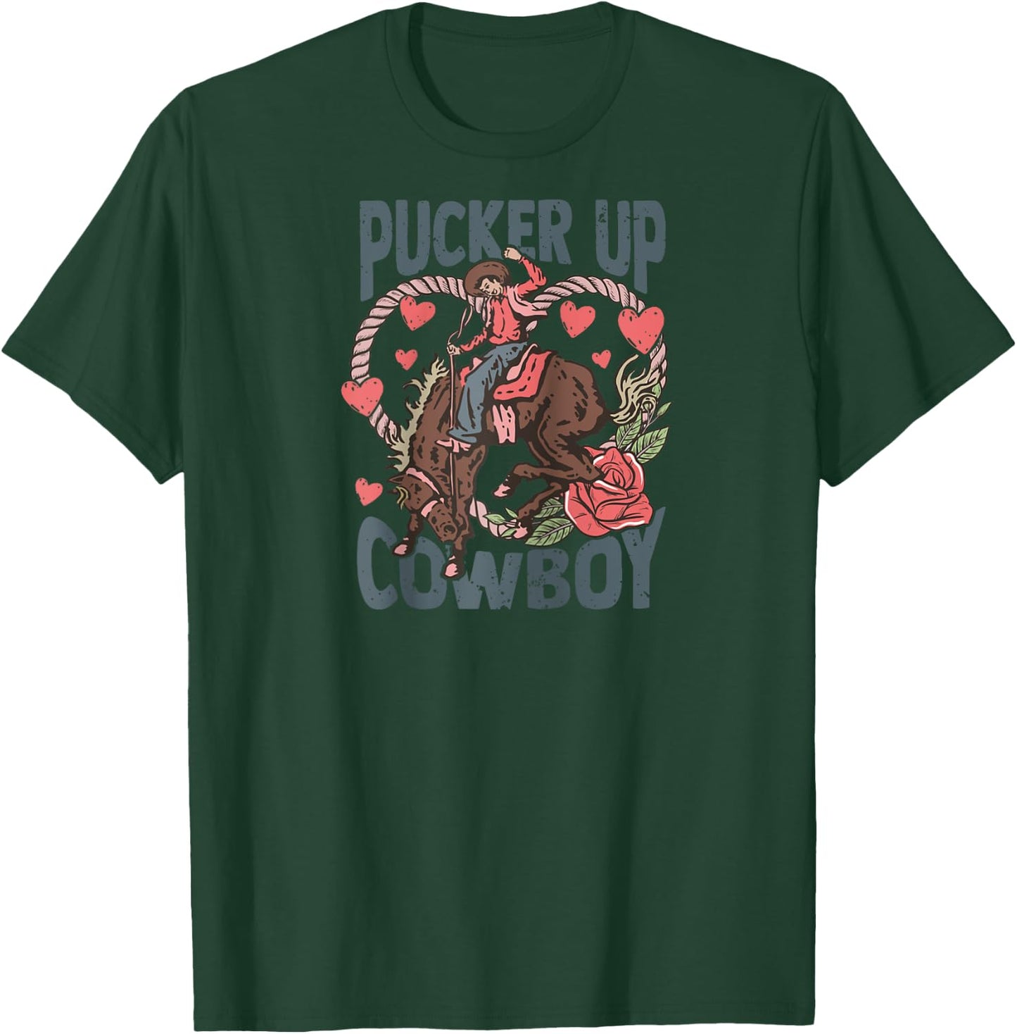 Pucker Up Cowboy Retro Groovy Howdy Valentines Cowboy Hat Raglan Baseball T-Shirt - T-Shirt | Forest