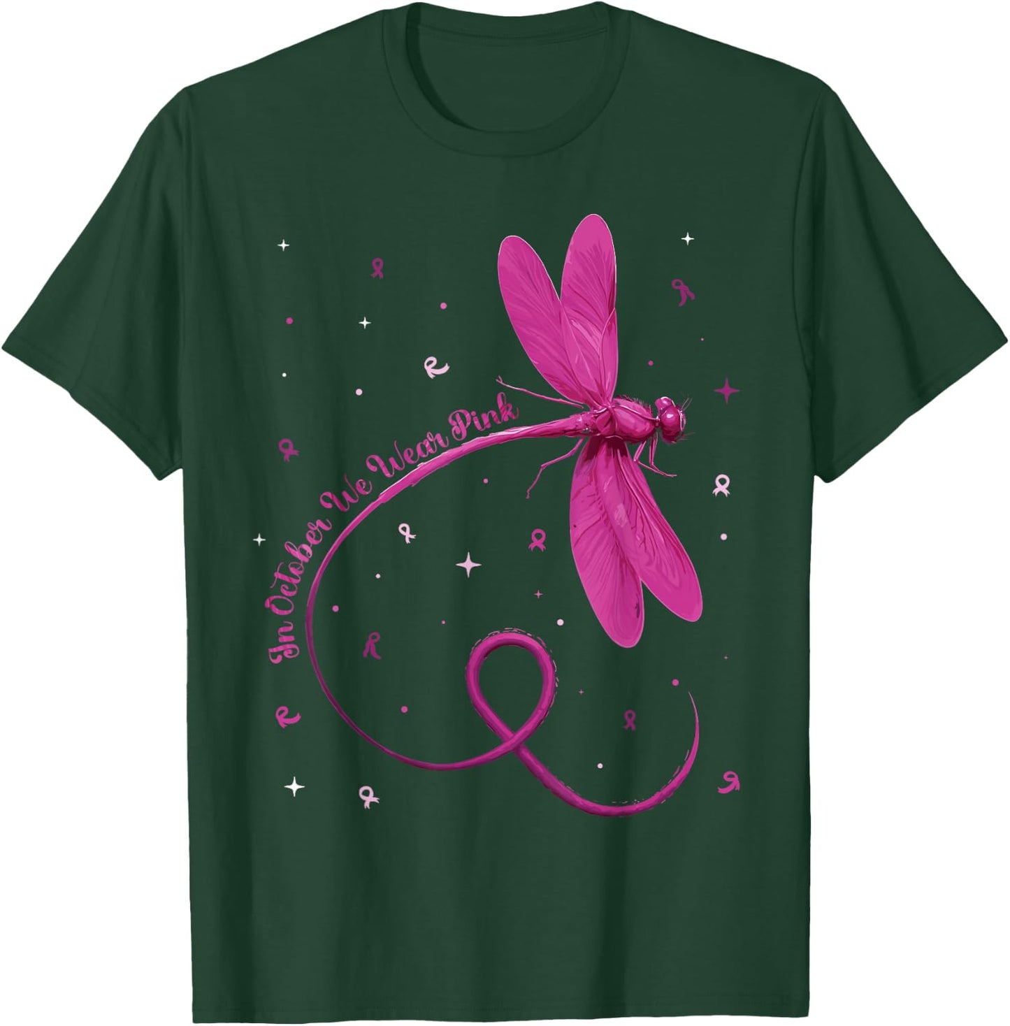 Dragonfly In October We Wear Pink Breast Cancer Awareness T-Shirt - T-Shirt | Forest