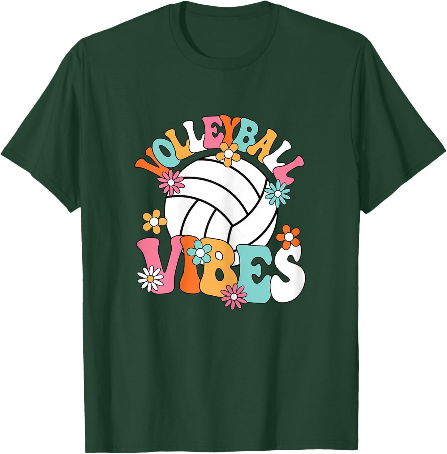 Volleyball Vibes Cute Volleyball Player Groovy Women Girls T-Shirt - T-Shirt | Forest