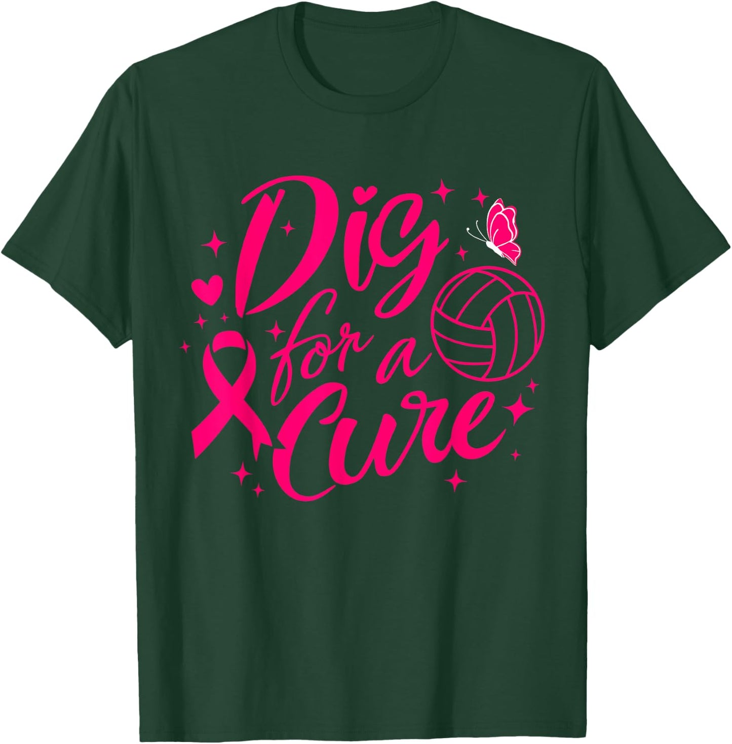 Dig For A Cure Breast Cancer Awareness Volleyball Pink T-Shirt - T-Shirt | Forest