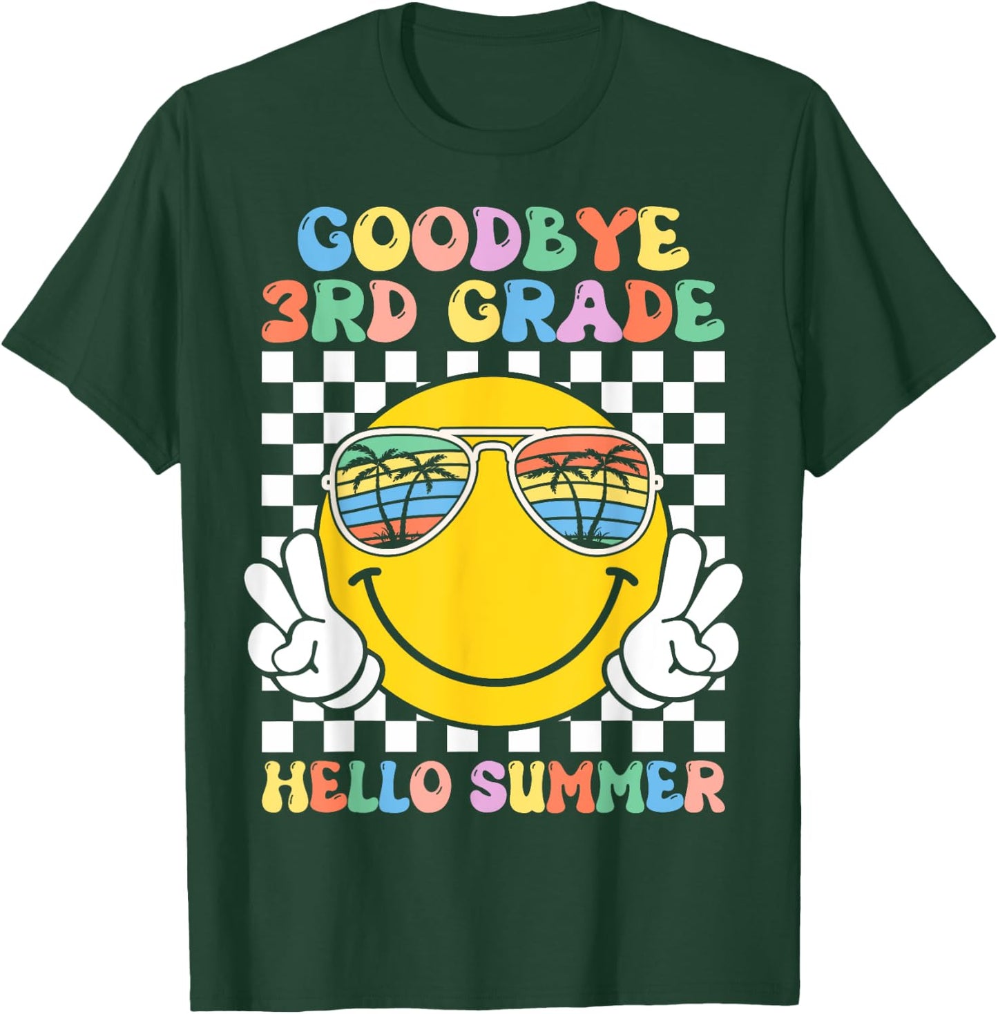 Goodbye 3rd Grade Hello Summer Groovy Third Grade Graduation Men Women Kids T-Shirt - T-Shirt | Forest