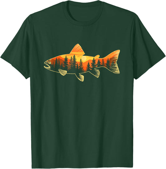 Fishing, Trout, Angler Fisherman, Nature Forest, Fly Fishing T-Shirt - T-Shirt | Forest