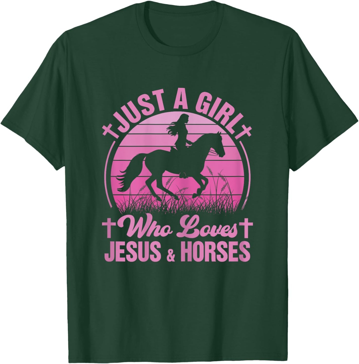 Horse-Shirt Just A Girl Who Loves Jesus & Horses Kids Girls T-Shirt - T-Shirt | Forest