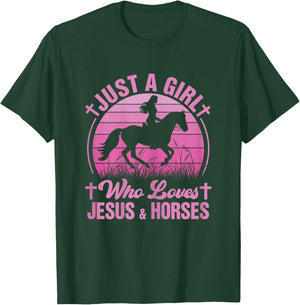 Horse-Shirt Just A Girl Who Loves Jesus & Horses Kids Girls T-Shirt - T-Shirt | Forest