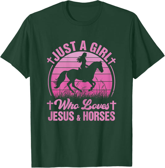Horse-Shirt Just A Girl Who Loves Jesus & Horses Kids Girls T-Shirt - T-Shirt | Forest
